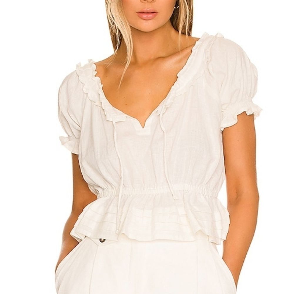 Cleobella Women's M Eliana V-Neck Front-Tie Peasant Boho Peplum Top